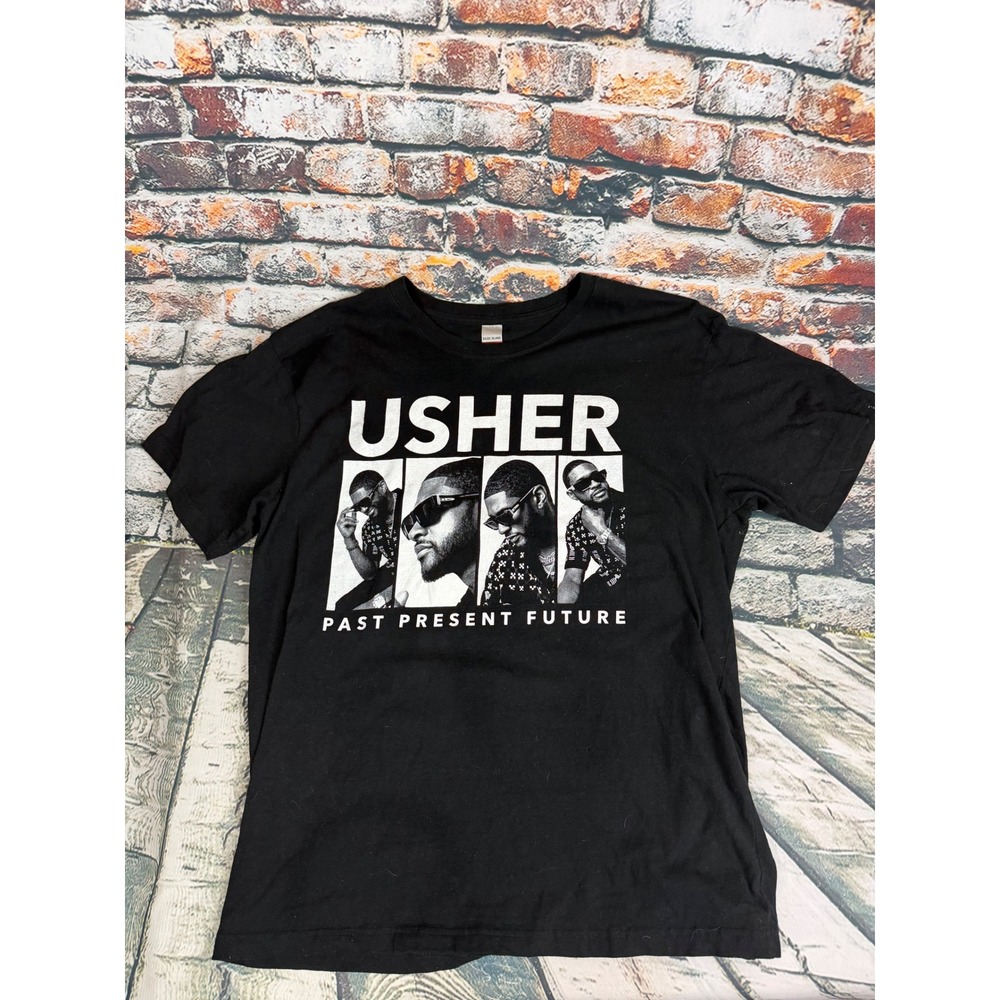 Usher Past Present Future Tour Graphic T-Shirt Black XL Basic Blanx Concert Tee